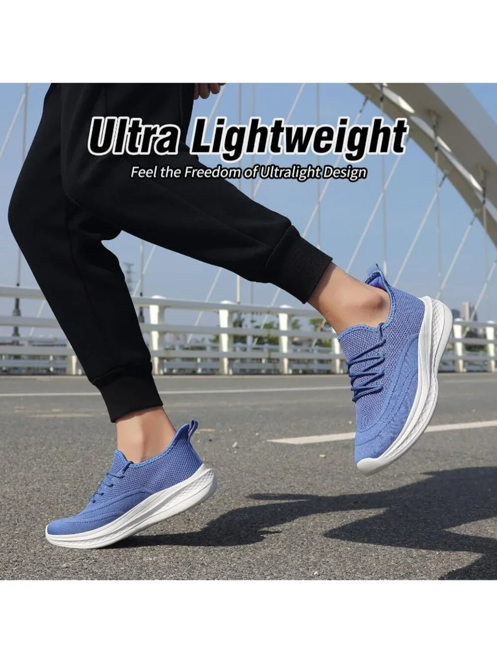 Men's Blue Running Shoes Slip On Walking Shoes Non Slip Lightweight Sneakers